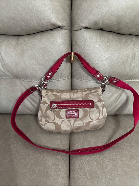 Coach Handbags - Coach Signature Khaki Pink Patent Crossbody Shoulder Bag Purse